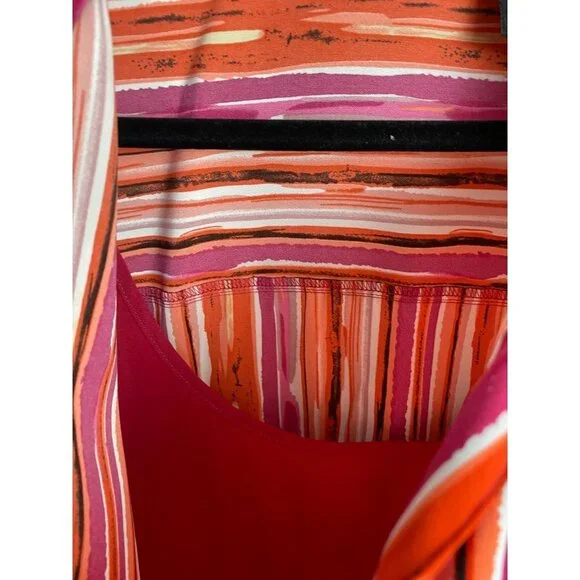 Maggie Barnes Womens Top Plus size 4x Stripes boho Button Up Classic Red Orange - Picture 6 of 13